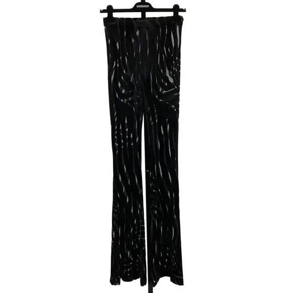 Versace Velvet Black Wide Leg Pants Size 38 IT / US 2 - Picture 2 of 6